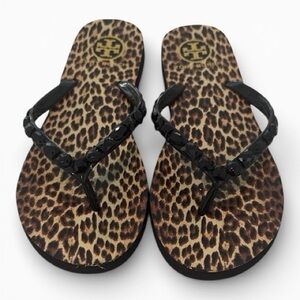 Tory Burch Black and Leopard Print Sandals Sz 9